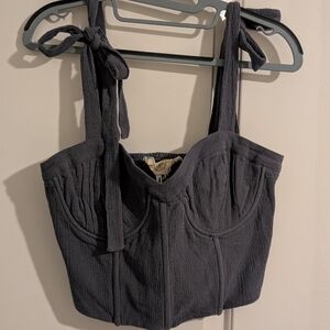 Jen's Pirate Booty Gray Corset Bustier Tank Top Spaghetti Tie Strap. Small